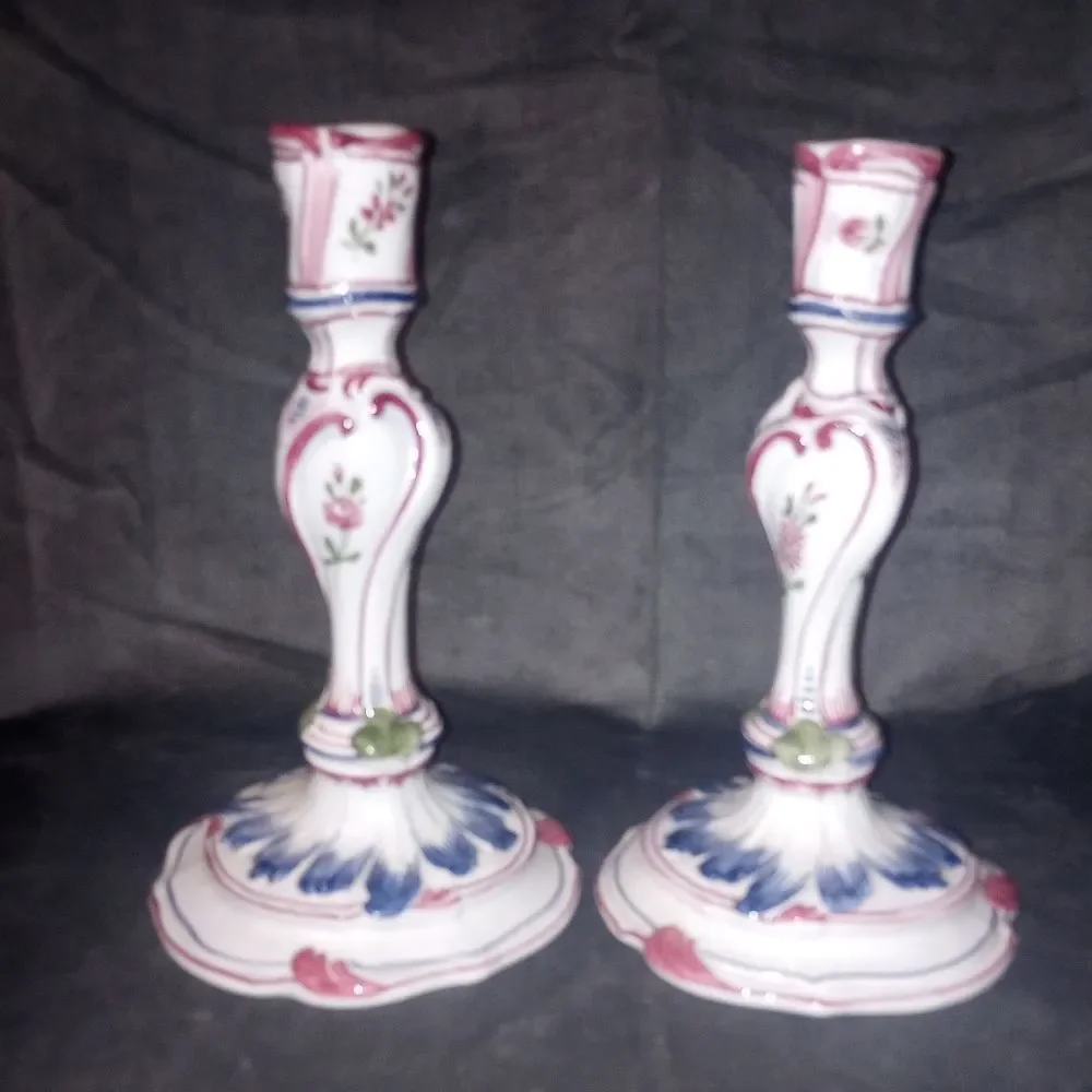 Vintage Set of 2 Hand Painted Italian Candlesticks 7 in EUC
